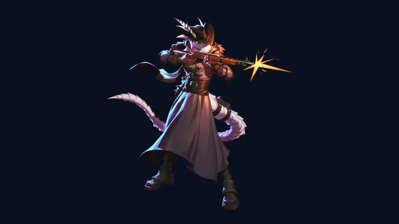 Official character art of Lacerta, the hunter lizard Traveler in Shape of Dreams